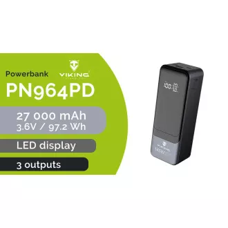 Viking PN-964PD 27000 mAh/Kimenet:1xUSB-A,2xUSB-C/Bemenet:2xUSB-C/LED kijelző
