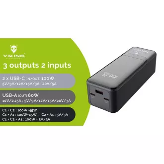 Viking PN-964PD 27000 mAh/Kimenet:1xUSB-A,2xUSB-C/Bemenet:2xUSB-C/LED kijelző