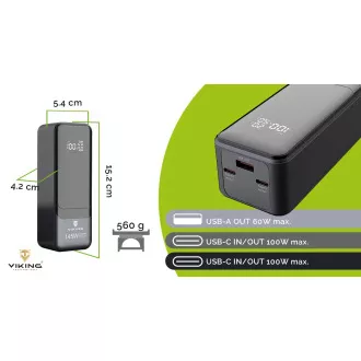 Viking PN-964PD 27000 mAh/Kimenet:1xUSB-A,2xUSB-C/Bemenet:2xUSB-C/LED kijelző