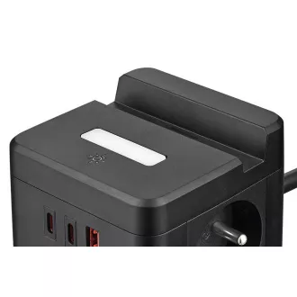Tápegység VIKING YC23H, fekete/Kimenet:2xAC,1xUSB-A,2xUSB-C/Mobil tartó/LED fény/1,4m kábel