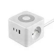 Tápegység VIKING YC23L, fehér/kimenet:2xAC,1xUSB-A,2xUSB-C/érintkezési fény/1,4m kábel