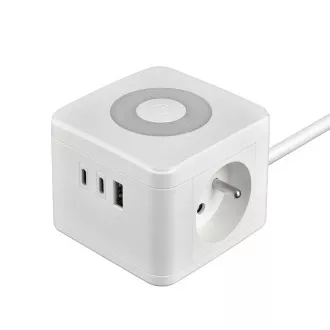 Tápegység VIKING YC23L, fehér/kimenet:2xAC,1xUSB-A,2xUSB-C/érintkezési fény/1,4m kábel