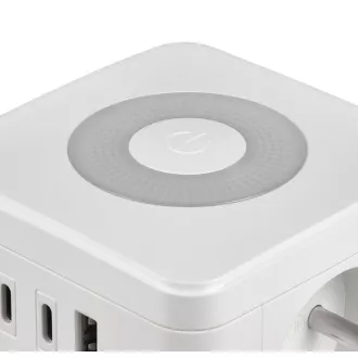 Tápegység VIKING YC23L, fehér/kimenet:2xAC,1xUSB-A,2xUSB-C/érintkezési fény/1,4m kábel