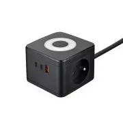 Tápegység VIKING YC23L, fekete/kimenet:2xAC,1xUSB-A,2xUSB-C/érintkező LED fény/1,4m kábel