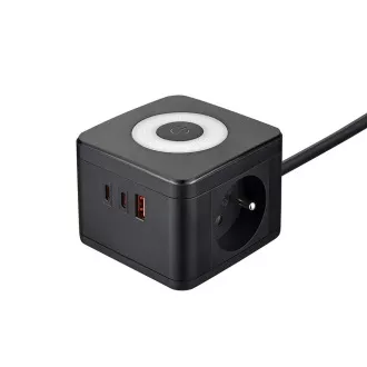 Tápegység VIKING YC23L, fekete/kimenet:2xAC,1xUSB-A,2xUSB-C/érintkező LED fény/1,4m kábel