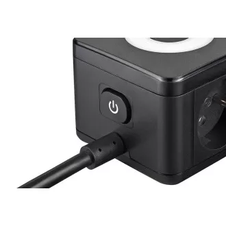 Tápegység VIKING YC23L, fekete/kimenet:2xAC,1xUSB-A,2xUSB-C/érintkező LED fény/1,4m kábel