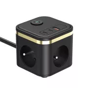 Tápegység VIKING YC33, fekete/kimenet:3xAC, 1xUSB-A,2xUSB-C/On/Off gomb/1,4m kábel