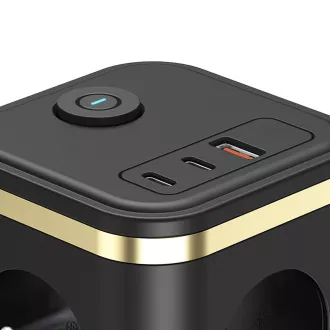 Tápegység VIKING YC33, fekete/kimenet:3xAC, 1xUSB-A,2xUSB-C/On/Off gomb/1,4m kábel