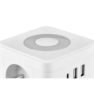 Tápegység VIKING Y23L, fehér/kimenet:2xAC,1xUSB-A,2xUSB-C/érintkező LED fény