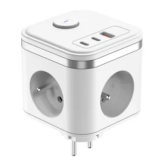 Tápegység VIKING Y33, fehér/kimenet:3xAC,1xUSB-A,2xUSB-C/Bekapcsoló/kioldó gomb
