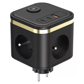 VIKING Y33 hálózati adapter, fekete/kimenet: 3xAC, 1xUSB-A, 2xUSB-C/Bekapcsoló/kikapcsoló gomb