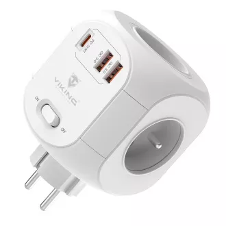 Viking AC43 hálózati adapter/kimenet: 4xAC, 2xUSB-A, 1xUSB-C/ 3500W-ig terjedő teljesítmény/ ON/OFF gomb
