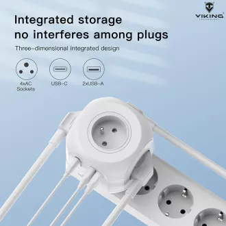 Viking AC43 hálózati adapter/kimenet: 4xAC, 2xUSB-A, 1xUSB-C/ 3500W-ig terjedő teljesítmény/ ON/OFF gomb