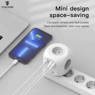 Viking AC43 hálózati adapter/kimenet: 4xAC, 2xUSB-A, 1xUSB-C/ 3500W-ig terjedő teljesítmény/ ON/OFF gomb