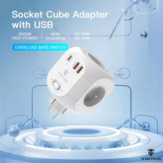 Viking AC43 hálózati adapter/kimenet: 4xAC, 2xUSB-A, 1xUSB-C/ 3500W-ig terjedő teljesítmény/ ON/OFF gomb