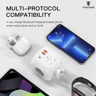 Viking AC43 hálózati adapter/kimenet: 4xAC, 2xUSB-A, 1xUSB-C/ 3500W-ig terjedő teljesítmény/ ON/OFF gomb