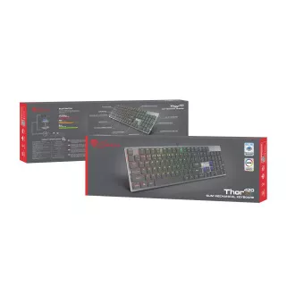 Genesis Gaming mechanikus billentyűzet THOR 420/RGB/Content Slim kék/vezeték nélküli USB/US elrendezés/szürke