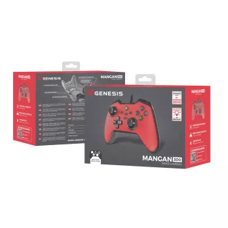 Vezetékes gamepad Genesis MANGAN 300, PC/Switch/Mobilhoz, piros