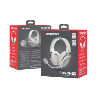 Játékos fejhallgató mikrofonnal Genesis TORON 301/Stereo/Jack/Vezeték/Stand/Wehér