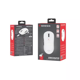Genesis Gaming egér ZIRCON 660/Gaming/Optikai/12,000 DPI/Vezeték nélküli/Vezeték nélküli/Fehér