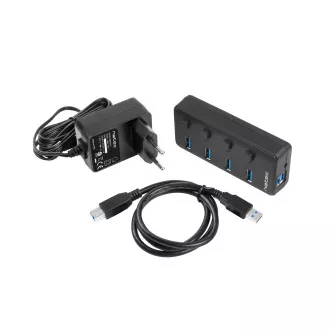 Natec Mantis 2 aktív hub töltési funkcióval 4x USB 3.0 HUB, kapcsoló, hálózati adapter
