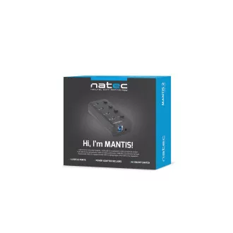 Natec Mantis 2 aktív hub töltési funkcióval 4x USB 3.0 HUB, kapcsoló, hálózati adapter