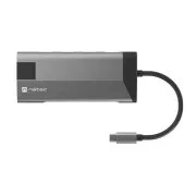 Natec többportos adapter FOWLER PLUS HUB 8v1, USB 3.0 3X, HDMI 4K, USB-C PD, RJ45, SD, MICRO