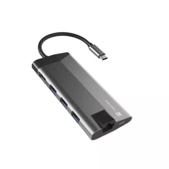 Natec többportos adapter FOWLER PLUS HUB 8v1, USB 3.0 3X, HDMI 4K, USB-C PD, RJ45, SD, MICRO