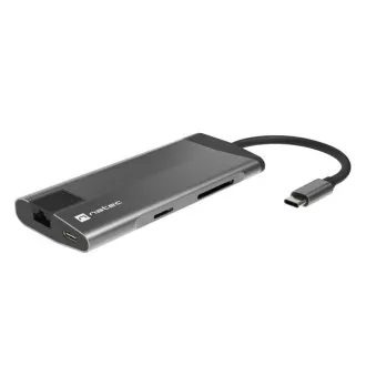 Natec többportos adapter FOWLER PLUS HUB 8v1, USB 3.0 3X, HDMI 4K, USB-C PD, RJ45, SD, MICRO