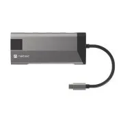 Natec többportos adapter FOWLER PLUS HUB 8v1, USB 3.0 3X, HDMI 4K, USB-C PD, RJ45, SD, MICRO