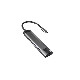 Natec multiport adapter FOWLER GO HUB 5in1, 2X USB 3.0 HUB, HDMI 4K, USB-C PD, RJ45