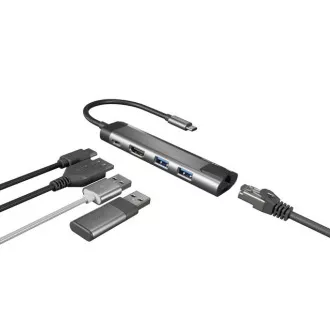 Natec multiport adapter FOWLER GO HUB 5in1, 2X USB 3.0 HUB, HDMI 4K, USB-C PD, RJ45