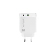 Univerzális töltő Natec RIBERA 20W 1X USB-A   1X USB-C, fehér színben