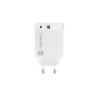 Univerzális töltő Natec RIBERA 20W 1X USB-A   1X USB-C, fehér színben