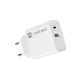 Univerzális töltő Natec RIBERA 20W 1X USB-A   1X USB-C, fehér színben