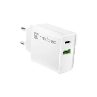 Univerzális töltő Natec RIBERA 20W 1X USB-A   1X USB-C, fehér színben