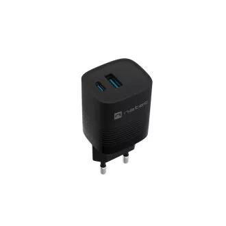 Univerzális USB-töltő Natec RIBERA GaN 30 W, 1X USB-A, 1X USB-C, fekete színű