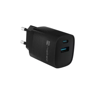Univerzális USB-töltő Natec RIBERA GaN 30 W, 1X USB-A, 1X USB-C, fekete színű