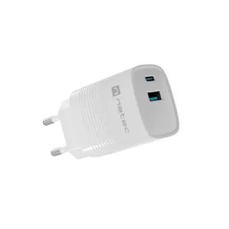 Univerzális USB töltő Natec RIBERA GaN 30W, 1X USB-A, 1X USB-C, fehér