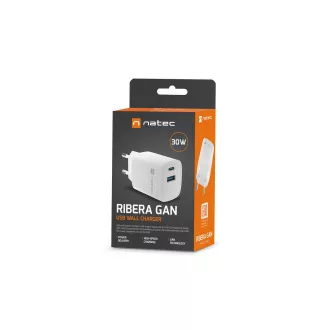 Univerzális USB töltő Natec RIBERA GaN 30W, 1X USB-A, 1X USB-C, fehér