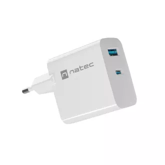 Univerzális USB töltő Natec RIBERA GaN 45W, 1X USB-A, 1X USB-C, fehér
