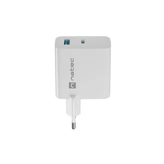 Univerzális USB töltő Natec RIBERA GaN 45W, 1X USB-A, 1X USB-C, fehér