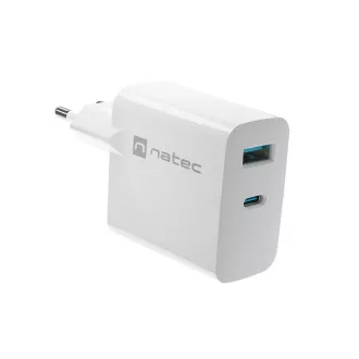 Univerzális USB töltő Natec RIBERA GaN 45W, 1X USB-A, 1X USB-C, fehér