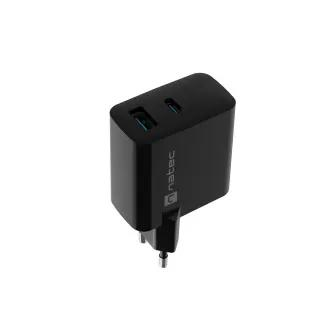 Univerzális USB töltő Natec RIBERA GaN 45W, 1X USB-A, 1X USB-C, fekete
