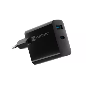 Univerzális USB töltő Natec RIBERA GaN 45W, 1X USB-A, 1X USB-C, fekete