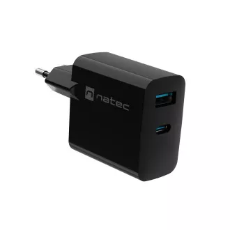 Univerzális USB töltő Natec RIBERA GaN 45W, 1X USB-A, 1X USB-C, fekete