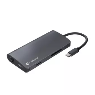 Natec multiport adapter FOWLER 2 3X USB 3.0 HUB, HDMI 4K, USB-C, RJ45, SD, MICRO SD