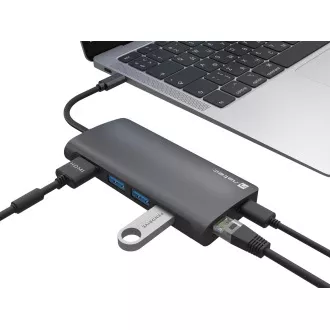 Natec multiport adapter FOWLER 2 3X USB 3.0 HUB, HDMI 4K, USB-C, RJ45, SD, MICRO SD
