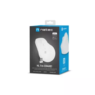 Natec CRAKE 2 vezeték nélküli egér/Office/Optikus/2 400 DPI/USB BT/Fehér/Vertikális/Optikus/Jobbkezes