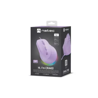 Natec CRAKE 2 PRO Függőleges egér/Vertikális/Optikus/Jobbkezes/12 400 DPI/Vezeték nélküli USB-A/Lila